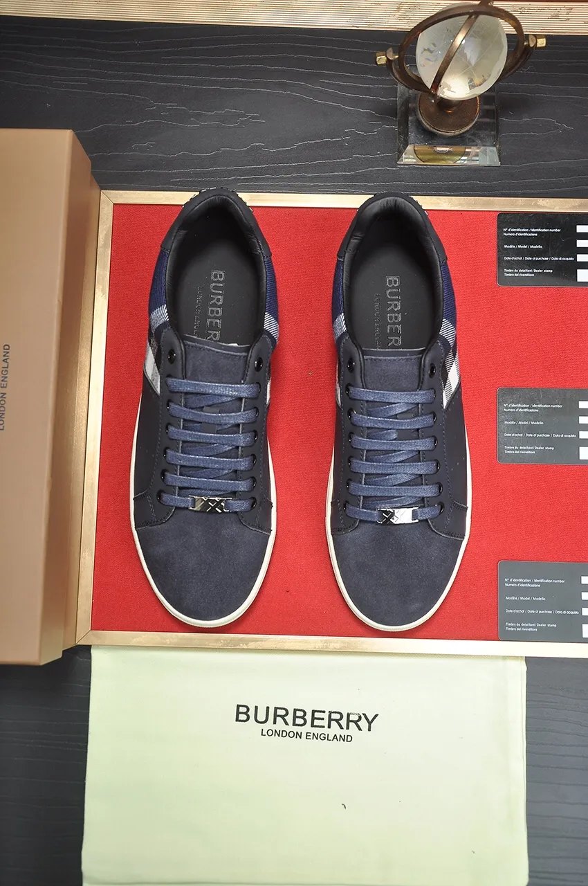 Men's shoes💰480💶[Burberry] (cowhide lining) classic low-top sneakers｜Imported cowhide with classic plaid fabric｜Cow leather lining｜Original outsole｜Fine workmanship and comfortable to wear Size: 38-44 (customized at 45)